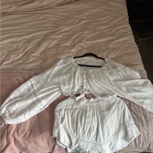 Free People White Boho Top and Shorts Set